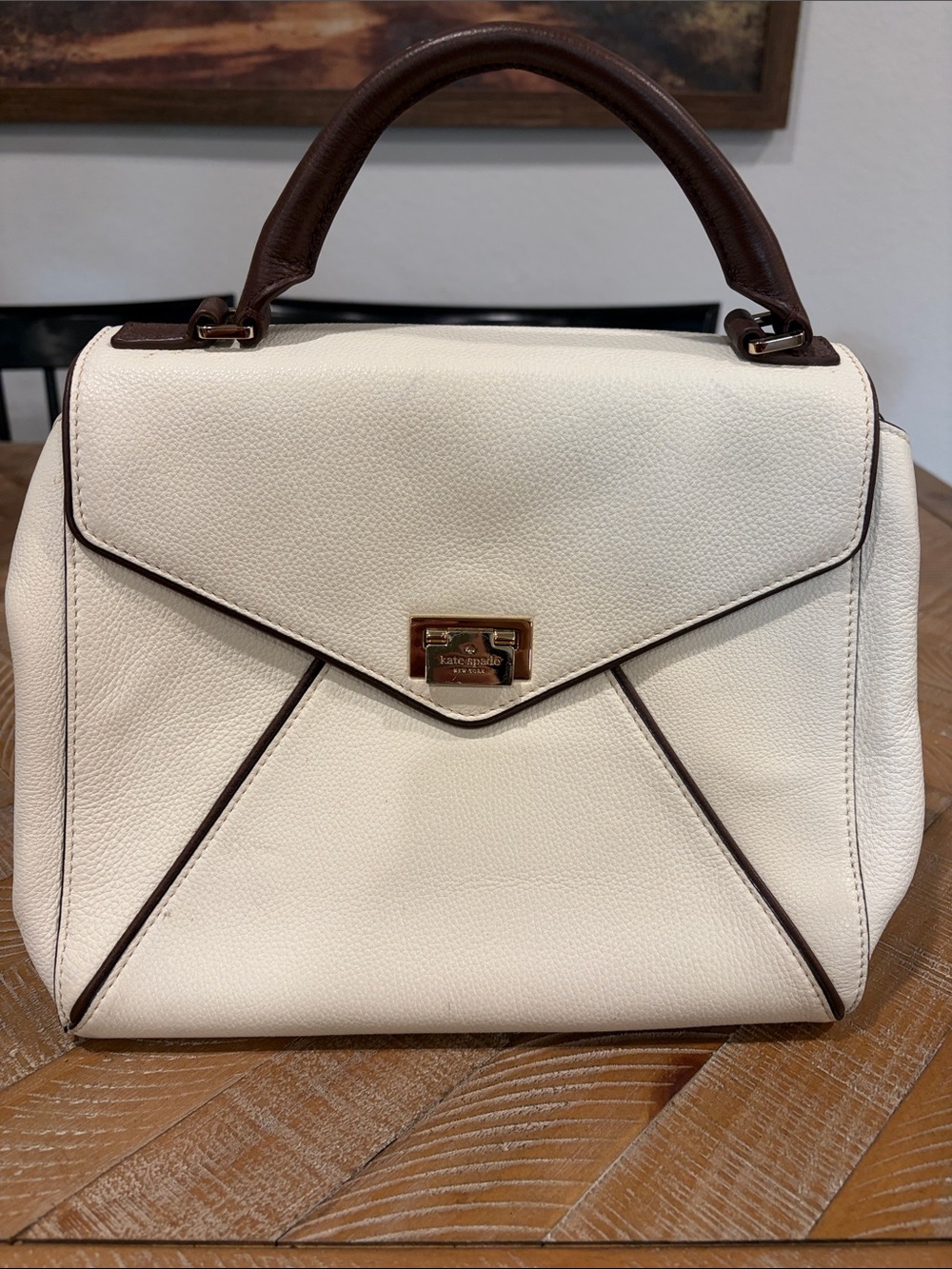 kate spade Cream and Brown Top-Handle Satchel